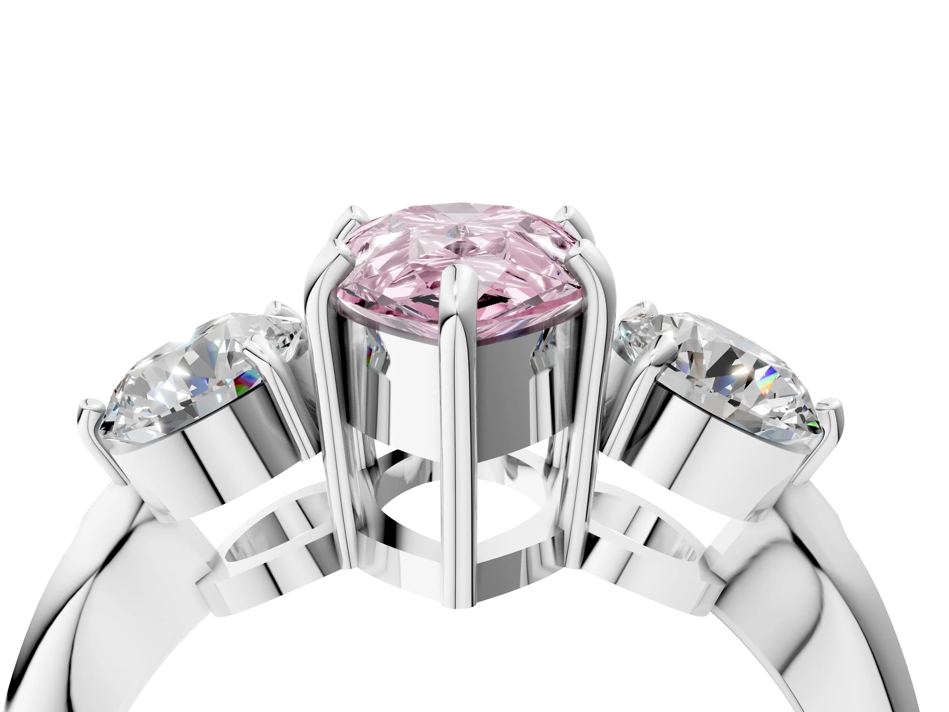 White gold Three-Stone Fancy Pink Pear Cut Diamond Channel Set Engagement Ring with Prong Setting_4