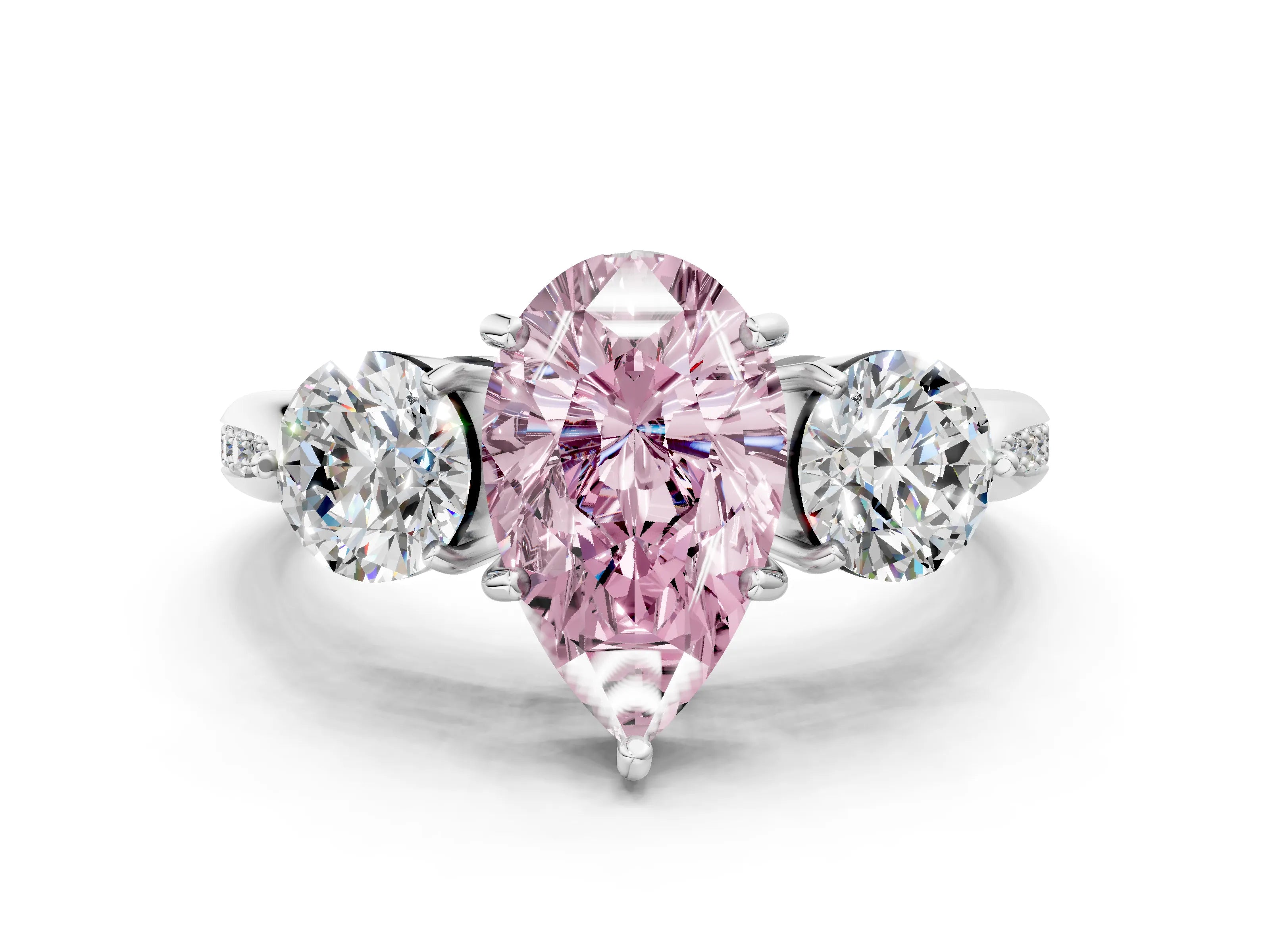 White gold Three-Stone Fancy Pink Pear Cut Diamond Channel Set Engagement Ring with Prong Setting