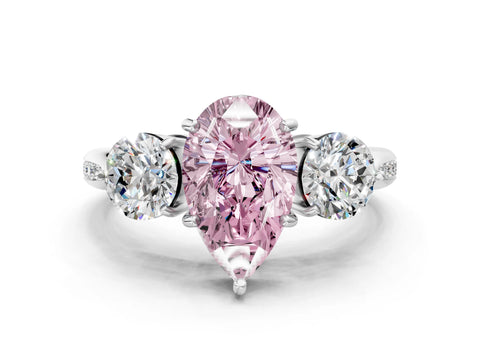 White gold Three-Stone Fancy Pink Pear Cut Diamond Channel Set Engagement Ring with Prong Setting