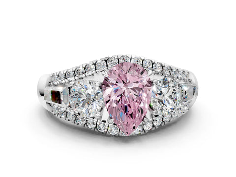 White gold Three-Stone Fancy Pink Pear Cut Diamond Engagement Ring with Pave Band and Prong Setting_12
