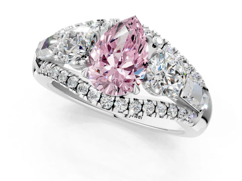 White gold Three-Stone Fancy Pink Pear Cut Diamond Engagement Ring with Pave Band and Prong Setting_13