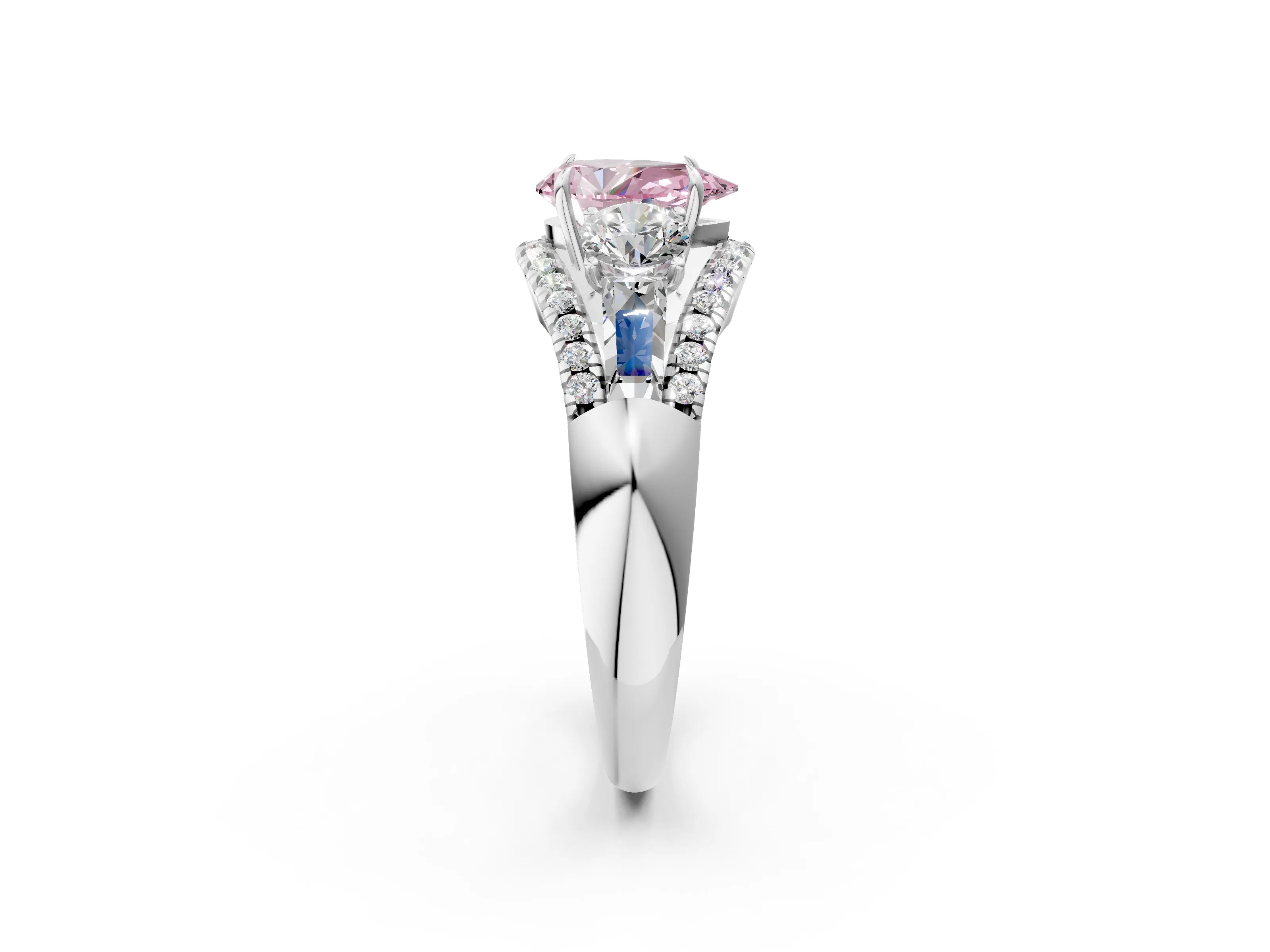White gold Three-Stone Fancy Pink Pear Cut Diamond Engagement Ring with Pave Band and Prong Setting_14