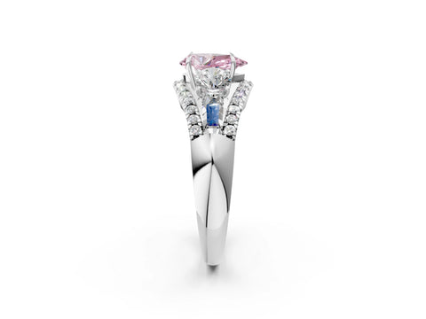 White gold Three-Stone Fancy Pink Pear Cut Diamond Engagement Ring with Pave Band and Prong Setting_14
