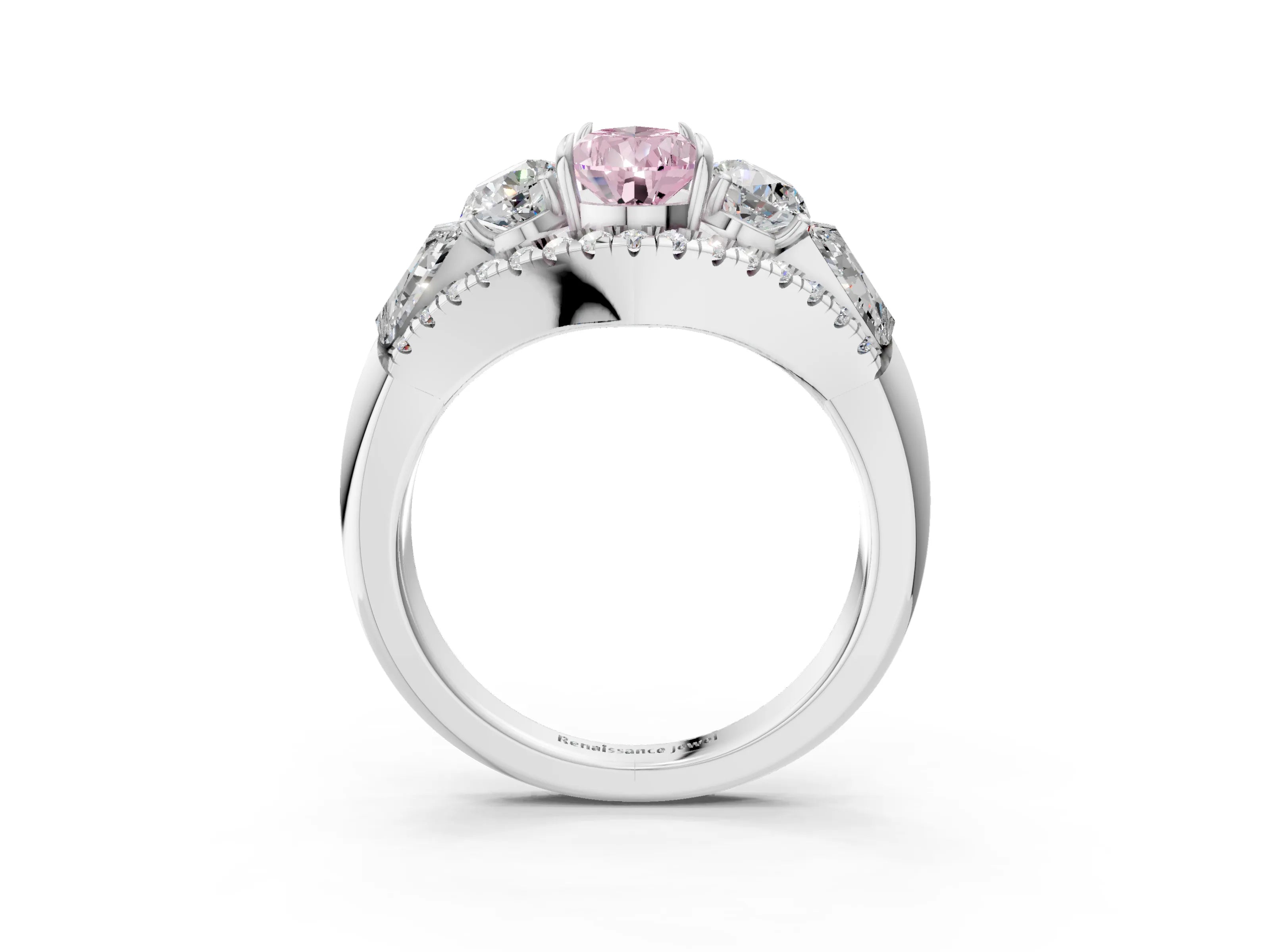 White gold Three-Stone Fancy Pink Pear Cut Diamond Engagement Ring with Pave Band and Prong Setting_15