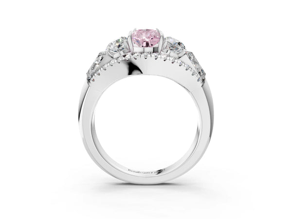 White gold Three-Stone Fancy Pink Pear Cut Diamond Engagement Ring with Pave Band and Prong Setting