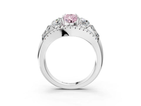 White gold Three-Stone Fancy Pink Pear Cut Diamond Engagement Ring with Pave Band and Prong Setting_15