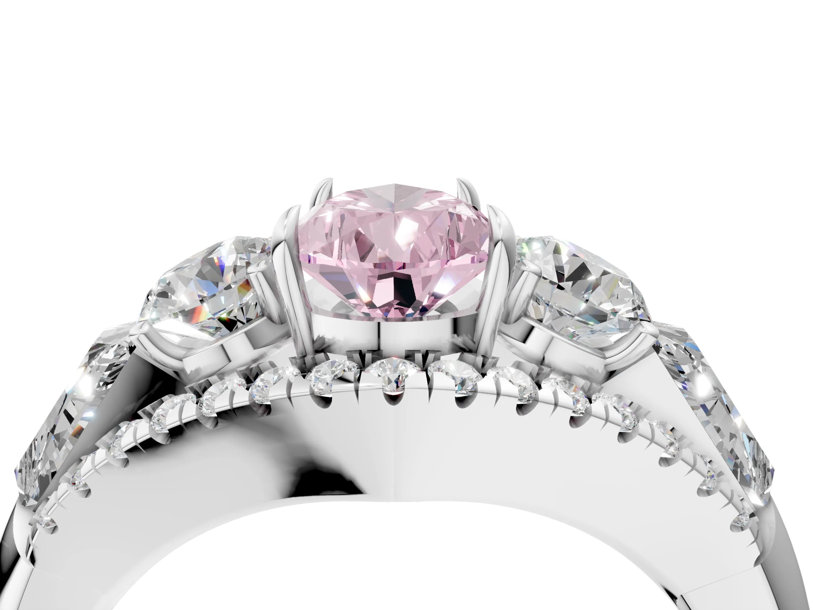White gold Three-Stone Fancy Pink Pear Cut Diamond Engagement Ring with Pave Band and Prong Setting_16
