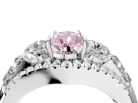 White gold Three-Stone Fancy Pink Pear Cut Diamond Engagement Ring with Pave Band and Prong Setting_16