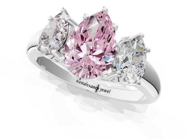 White gold Three-Stone Fancy Pink Pear Cut Diamond Engagement Ring with Prong Setting