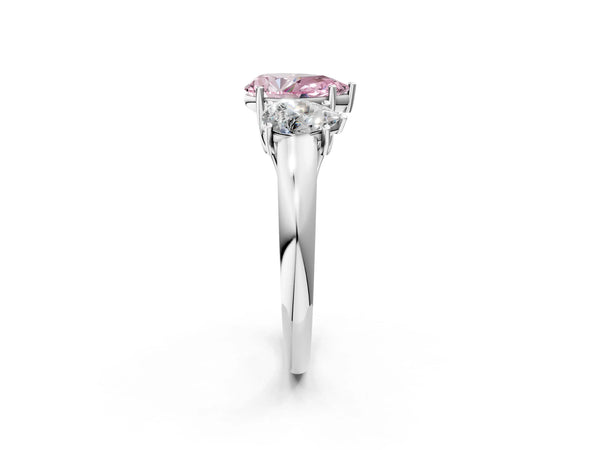 White gold Three-Stone Fancy Pink Pear Cut Diamond Engagement Ring with Prong Setting