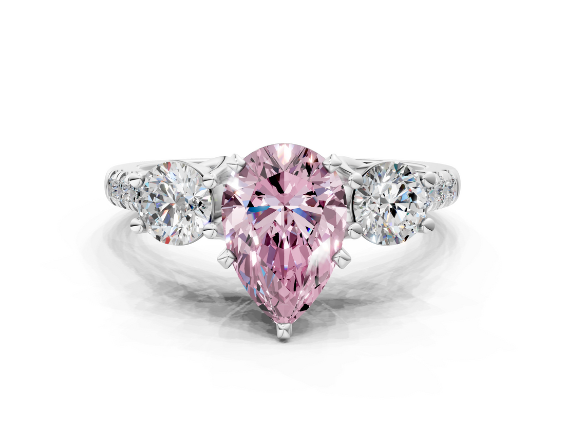 White gold Three-Stone Fancy Pink Pear  Cut Diamond Pavé Band with Four-Prong Setting_28