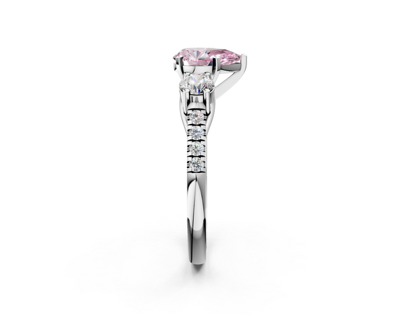Platinum Three-Stone Fancy Pink Pear Cut Diamond Pavé Band with Four-Prong Setting