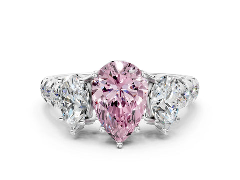 White gold Three-Stone Fancy Pink Pear Cut Diamond Pavé Band with Prong Setting_12