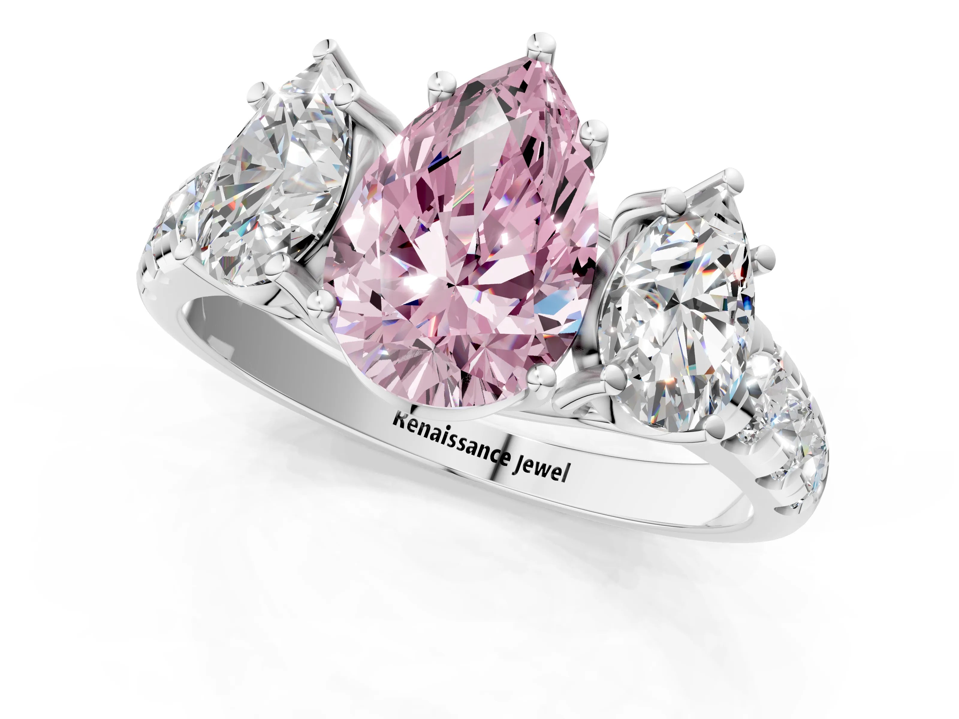 White gold Three-Stone Fancy Pink Pear Cut Diamond Pavé Band with Prong Setting_13