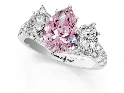 White gold Three-Stone Fancy Pink Pear Cut Diamond Pavé Band with Prong Setting_13