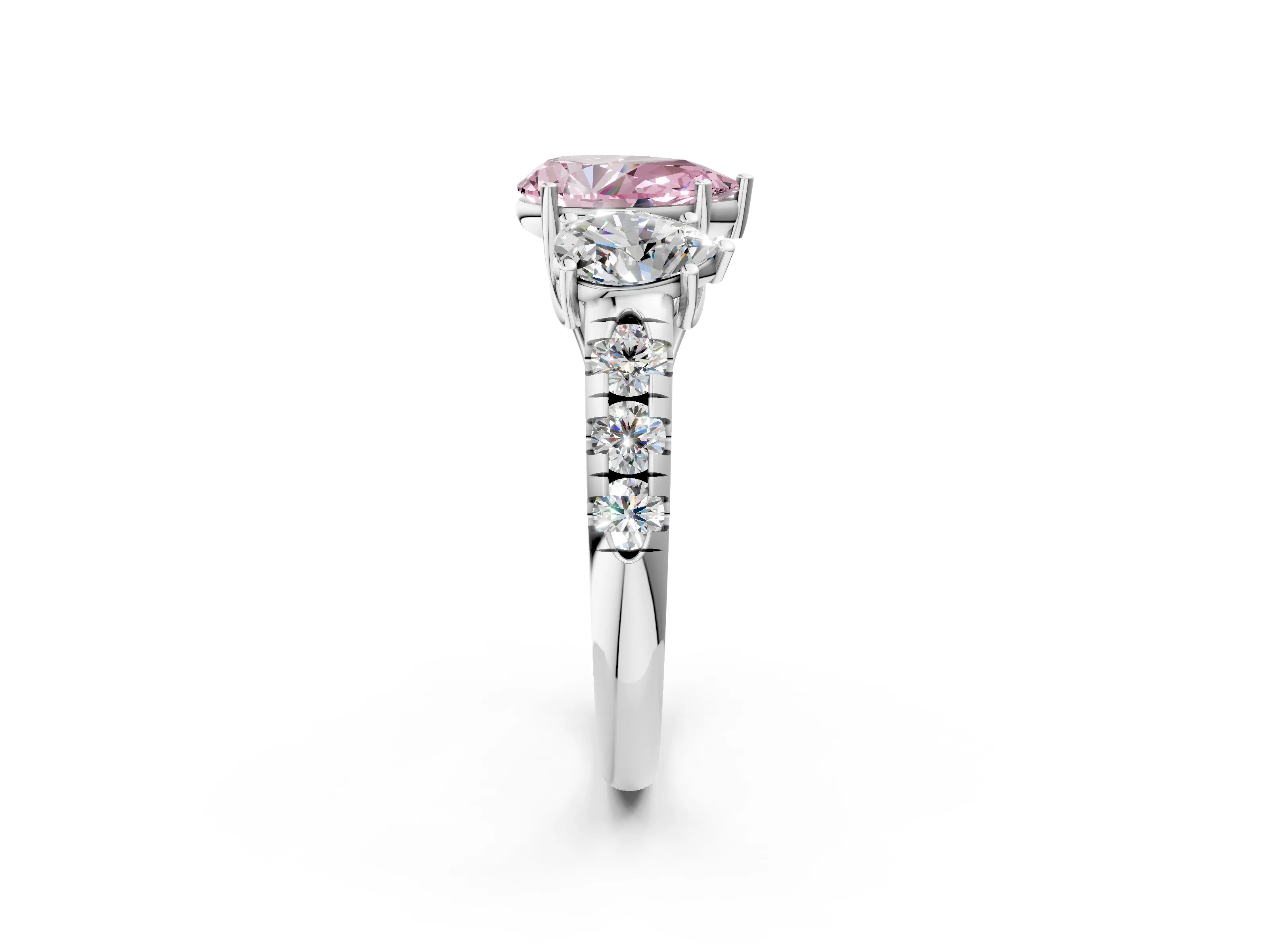 White gold Three-Stone Fancy Pink Pear Cut Diamond Pavé Band with Prong Setting_14