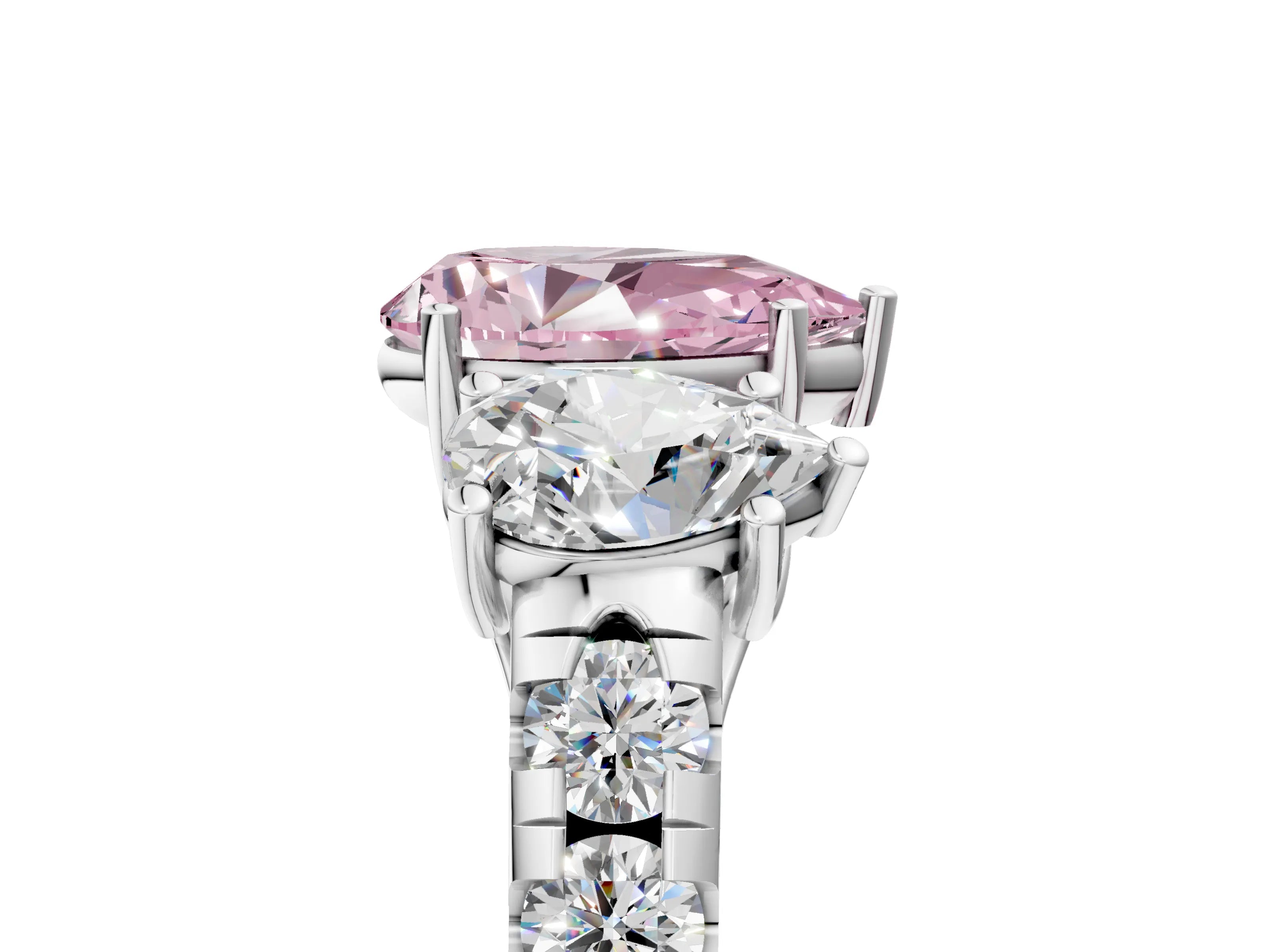 White gold Three-Stone Fancy Pink Pear Cut Diamond Pavé Band with Prong Setting_17