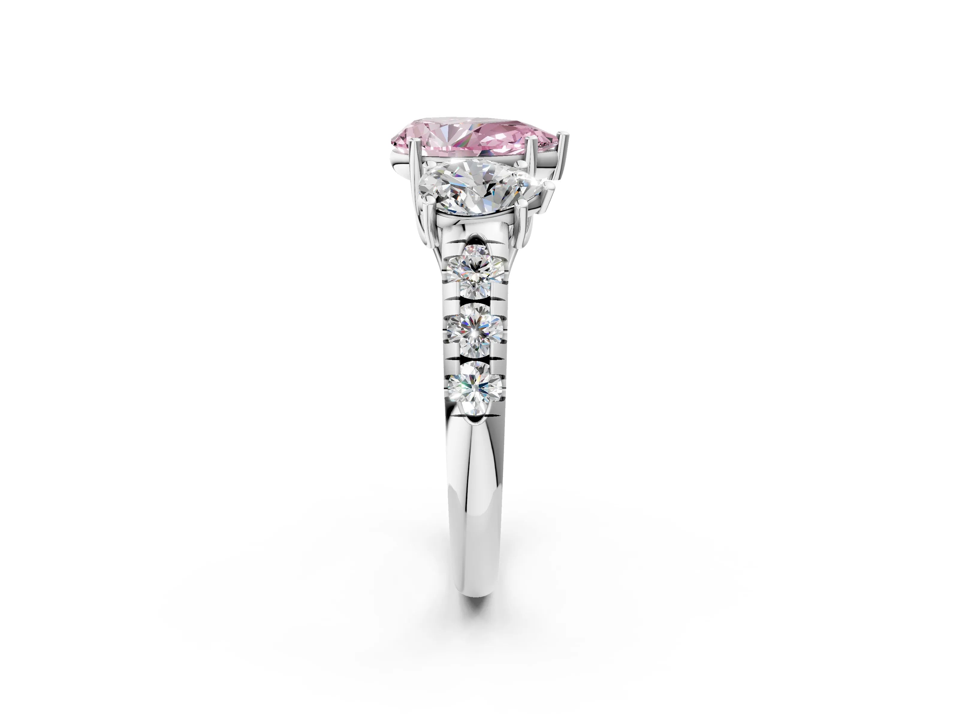 White gold Three-Stone Fancy Pink Pear Cut Diamond Pavé Band with Prong Setting_2
