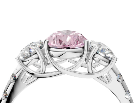White gold Three-Stone Fancy Pink Pear Cut Diamond Pavé Band with Prong Setting_4