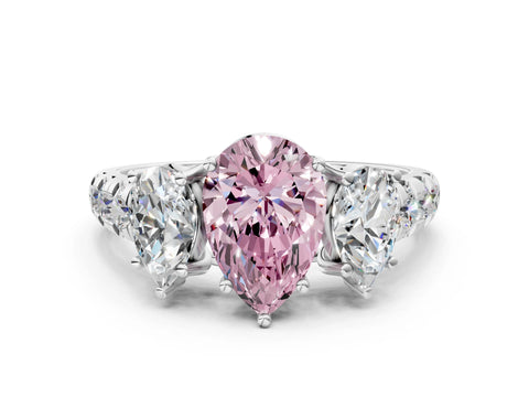 White gold Three-Stone Fancy Pink Pear Cut Diamond Pavé Band with Prong Setting