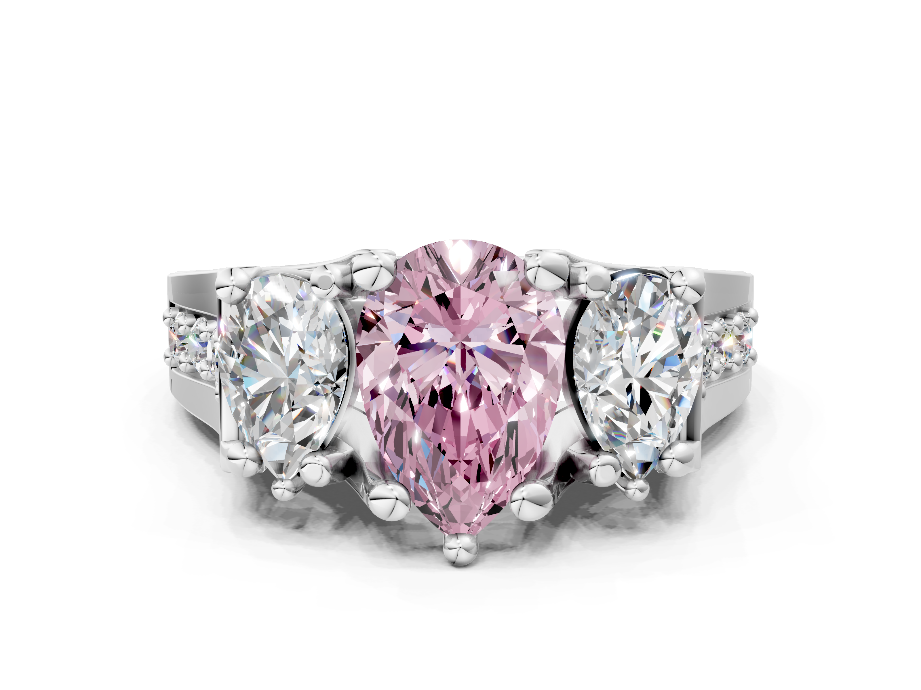 White gold Three-Stone Fancy Pink Pear  Cut Diamond Ring with Channel-Set Band and Four-Prong Setting_32