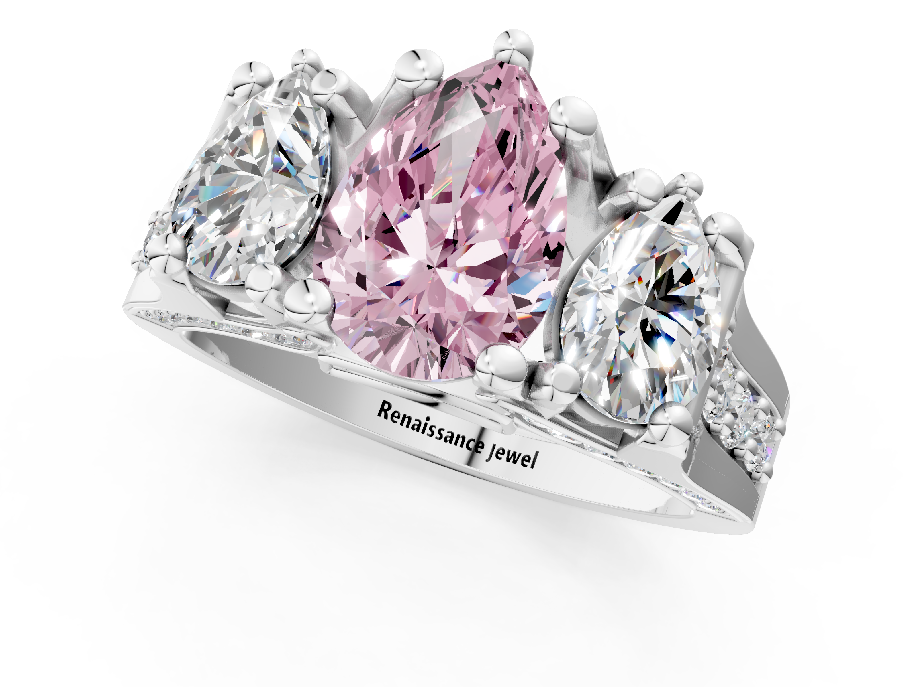 White gold Three-Stone Fancy Pink Pear  Cut Diamond Ring with Channel-Set Band and Four-Prong Setting_33