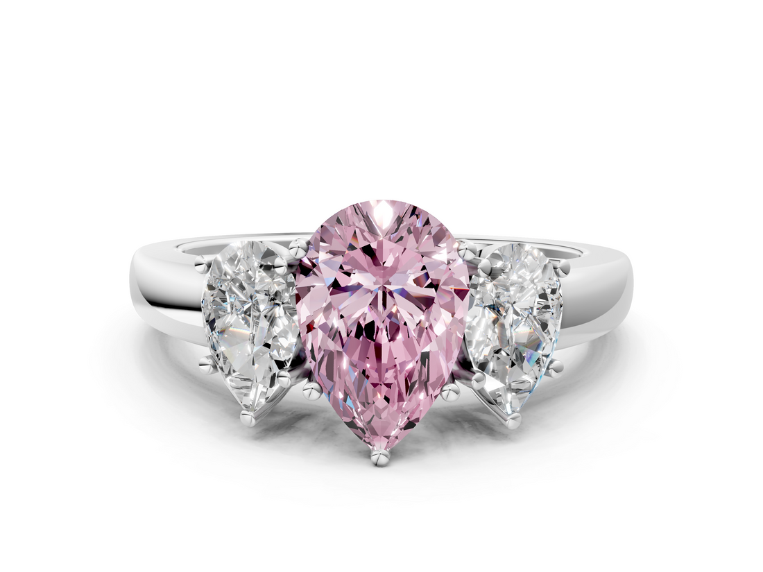 White gold Three-Stone Fancy Pink Pear  Cut Diamond Ring with Channel-Set Band and Four-Prong Setting_65