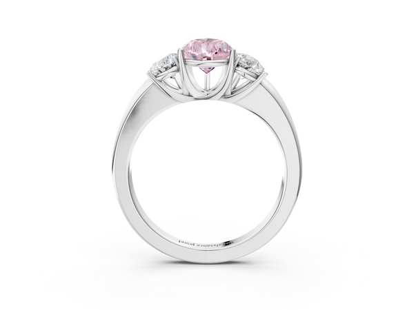 White gold Fancy Pink Pear Cut Diamond Three-Stone Ring with Four-Prong Setting and Classic Band