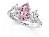 White gold Three-Stone Fancy Pink Pear Cut Diamond Ring with Pavé Band and Prong Setting_159