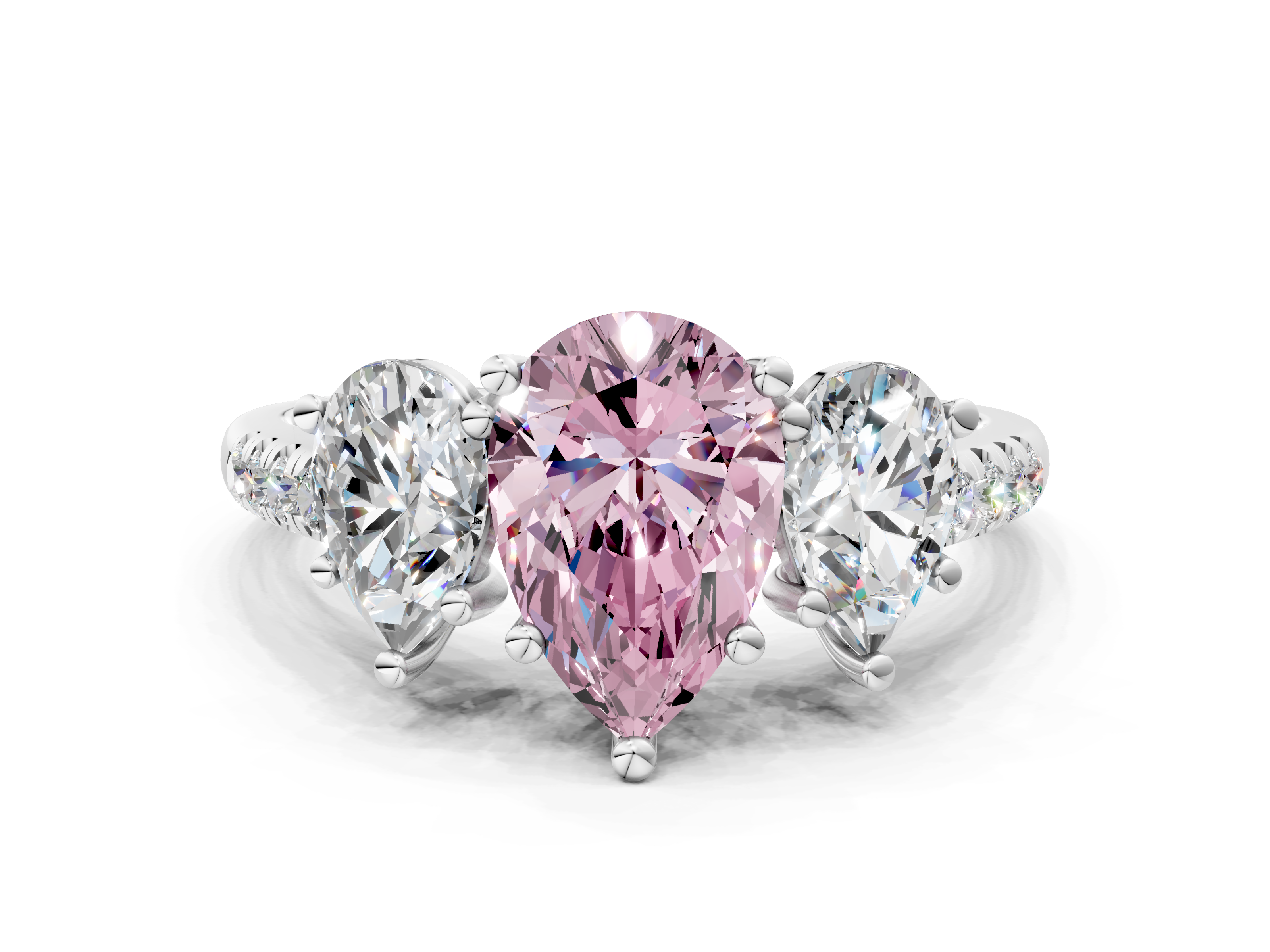 White gold Three-Stone Fancy Pink Pear  Cut Diamond Ring with Pavé Band and Prong Setting_57