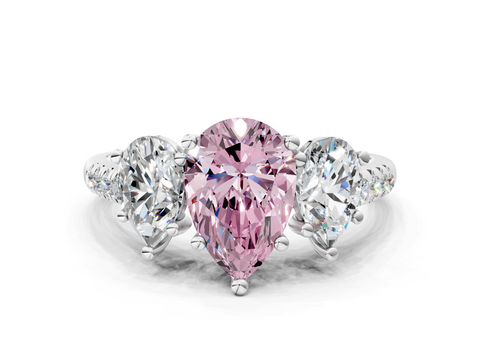 White gold Three-Stone Fancy Pink Pear  Cut Diamond Ring with Pavé Band and Prong Setting_57