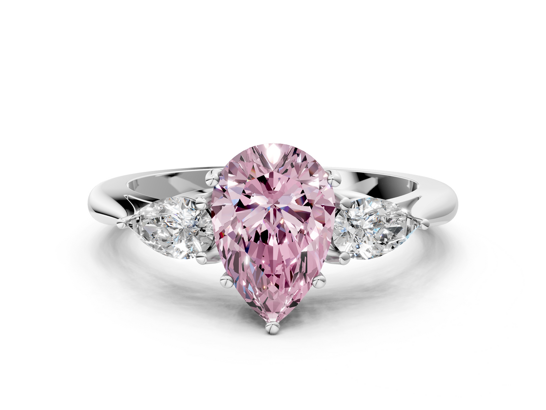 White gold Three-Stone Fancy Pink Pear  Cut Diamond Ring with Pear Side Stones in Four-Prong Setting_109