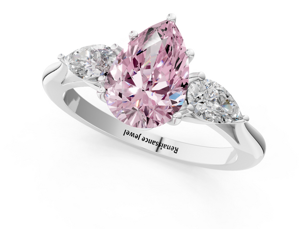 Silver Three-Stone 2.02 Carat Pink VVS2 Pear Diamond Ring with Pear Side Stones in Four-Prong Setting