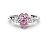 White gold Three-Stone Fancy Pink Pear  Cut Diamond Ring with Pear Side Stones in Four-Prong Setting_110