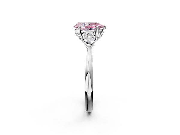 Silver Three-Stone 2.02 Carat Pink VVS2 Pear Diamond Ring with Pear Side Stones in Four-Prong Setting