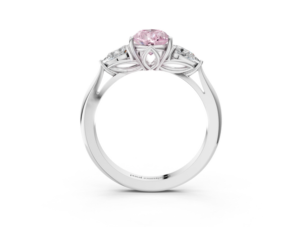 Silver Three-Stone 2.02 Carat Pink VVS2 Pear Diamond Ring with Pear Side Stones in Four-Prong Setting