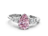 White gold Three-Stone Fancy Pink Pear Cut Diamond Ring with Pear  Side Stones in Four-Prong Setting_12