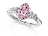 White gold Three-Stone Fancy Pink Pear Cut Diamond Ring with Pear  Side Stones in Four-Prong Setting_13