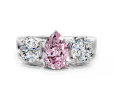 White gold Three-Stone Fancy Pink Pear Cut Diamond Ring with Round Side Stones, Classic Band, and Four-Prong Setting_12