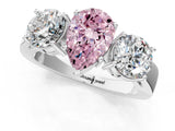 White gold Three-Stone Fancy Pink Pear Cut Diamond Ring with Round Side Stones, Classic Band, and Four-Prong Setting_13