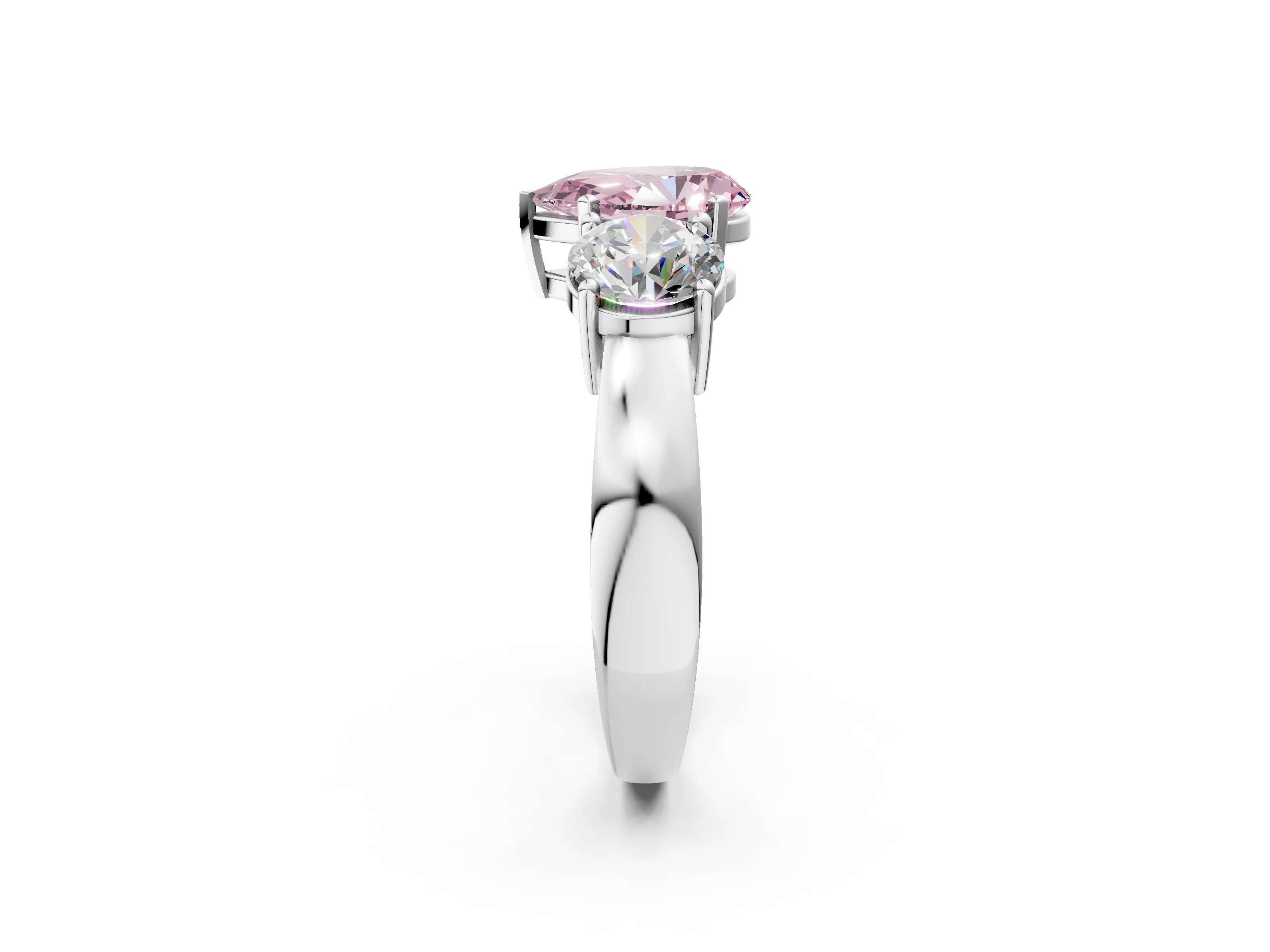 White gold Three-Stone Fancy Pink Pear Cut Diamond Ring with Round Side Stones, Classic Band, and Four-Prong Setting_14