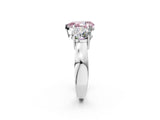 White gold Three-Stone Fancy Pink Pear Cut Diamond Ring with Round Side Stones, Classic Band, and Four-Prong Setting_14
