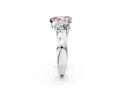 White gold Three-Stone Fancy Pink Pear Cut Diamond Ring with Round Side Stones, Classic Band, and Four-Prong Setting_14