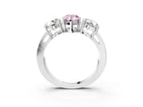 White gold Three-Stone Fancy Pink Pear Cut Diamond Ring with Round Side Stones, Classic Band, and Four-Prong Setting_15