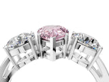 White gold Three-Stone Fancy Pink Pear Cut Diamond Ring with Round Side Stones, Classic Band, and Four-Prong Setting_16