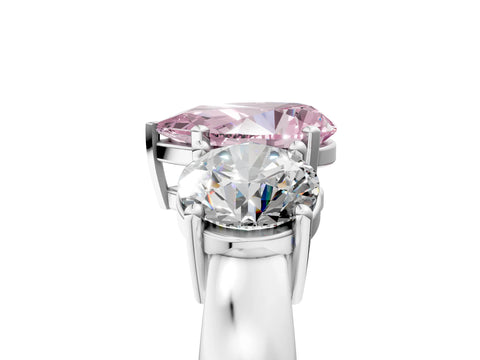 White gold Three-Stone Fancy Pink Pear Cut Diamond Ring with Round Side Stones, Classic Band, and Four-Prong Setting_17
