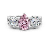 White gold Three-Stone Fancy Pink Pear Cut Diamond Ring with Round Side Stones, Classic Band, and Four-Prong Setting_18