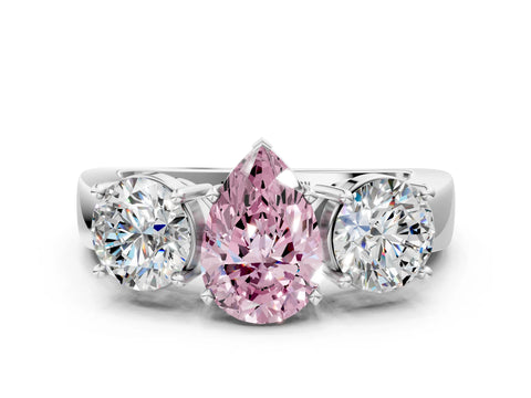 White gold Three-Stone Fancy Pink Pear Cut Diamond Ring with Round Side Stones, Classic Band, and Four-Prong Setting_18