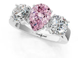 White gold Three-Stone Fancy Pink Pear Cut Diamond Ring with Round Side Stones, Classic Band, and Four-Prong Setting_19