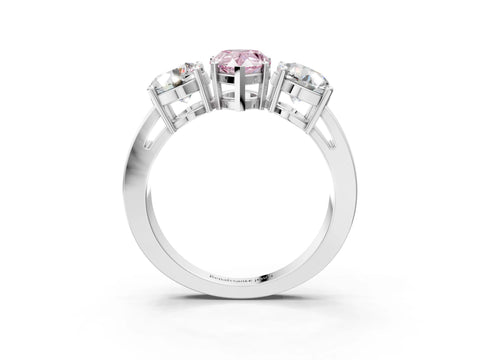 White gold Three-Stone Fancy Pink Pear Cut Diamond Ring with Round Side Stones, Classic Band, and Four-Prong Setting_21